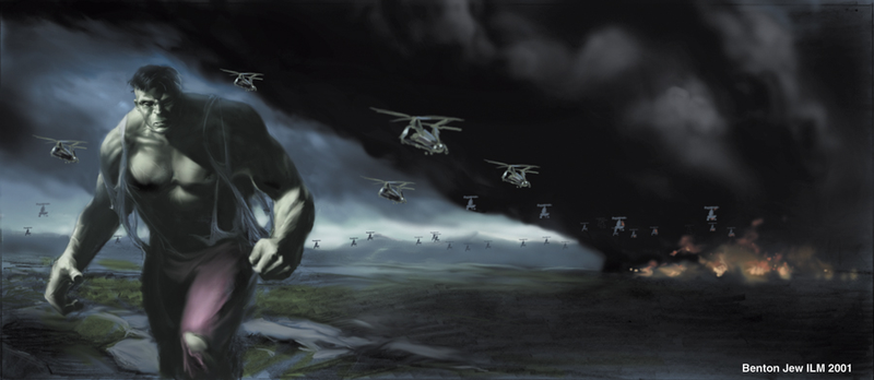 Illustration for article titled Concept art for the Hulk-vs.-Insect-Men movie that never was and Billy Crudup as the green guy